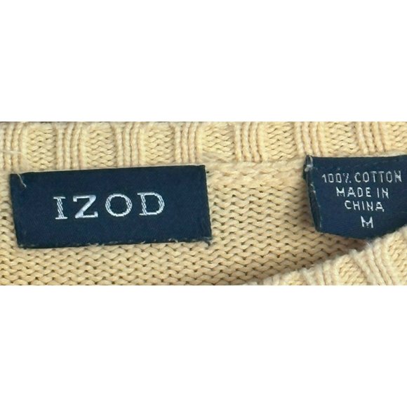 Izod Men's Stripe Casual Crew Neck Warm Business Yellow Sweater SZ Medium - Picture 6 of 7